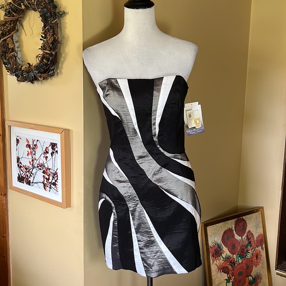 Vtg 80's JESSICA MCCLINTOCK Size 12 Colorblock Strapless Wave Neckline NEW - Picture 1 of 15